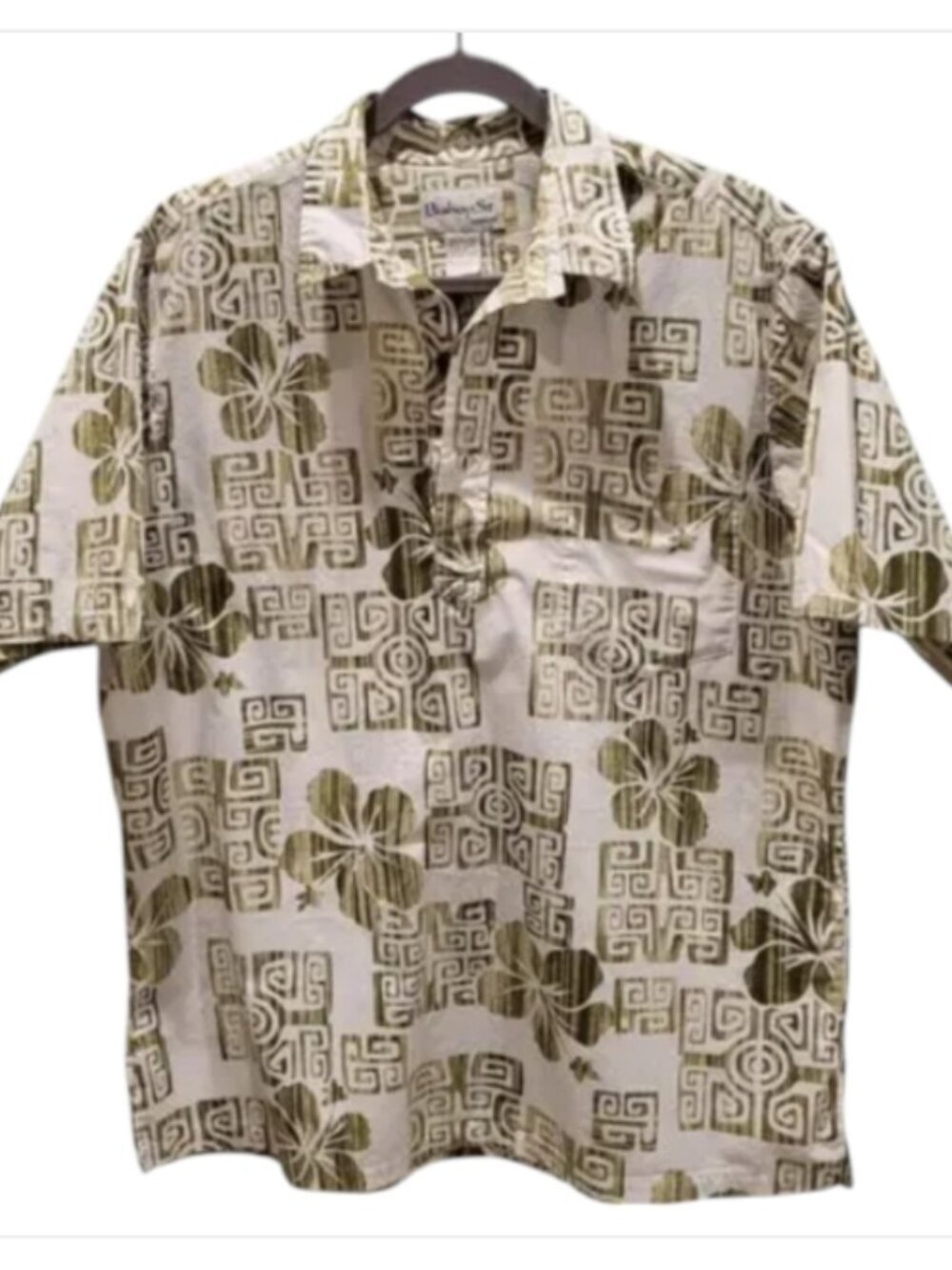 Vintage Men's XL Hawaiian Shirt All Cotton Green White Design Made in Hawaii - Picture 2 of 16